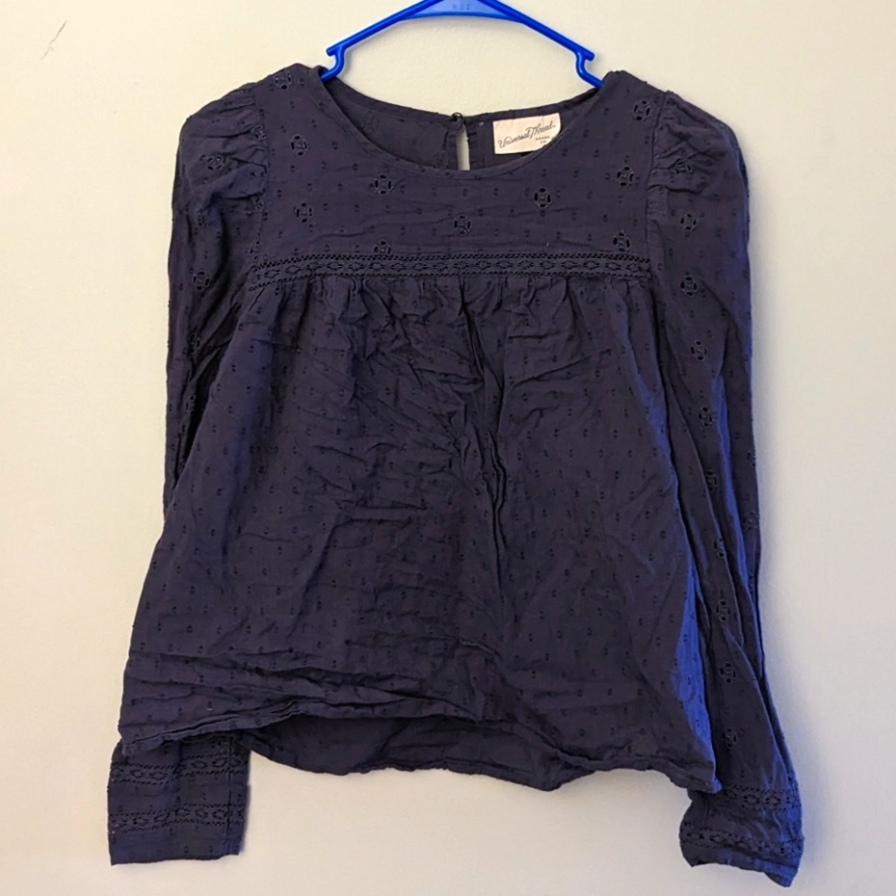 UNIVERSAL Thread Blue Medium Blouse with Embroidery Details Long Sleeve Boho